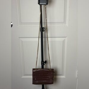 Nine West Brown Croc-Embossed Crossbody Bag